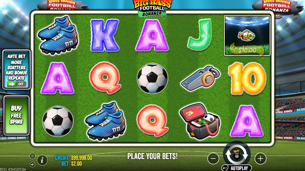 Big Bass Football Bonanza Gameplay — 5x3 Grid with Football Symbols
